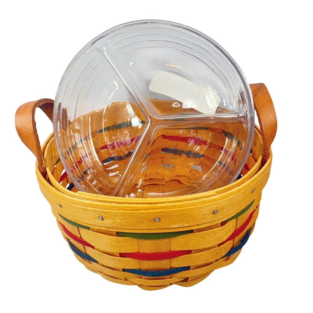 Longaberger 1999 Woven Traditions BUTTON BASKET Divided Protector Green Blue Red